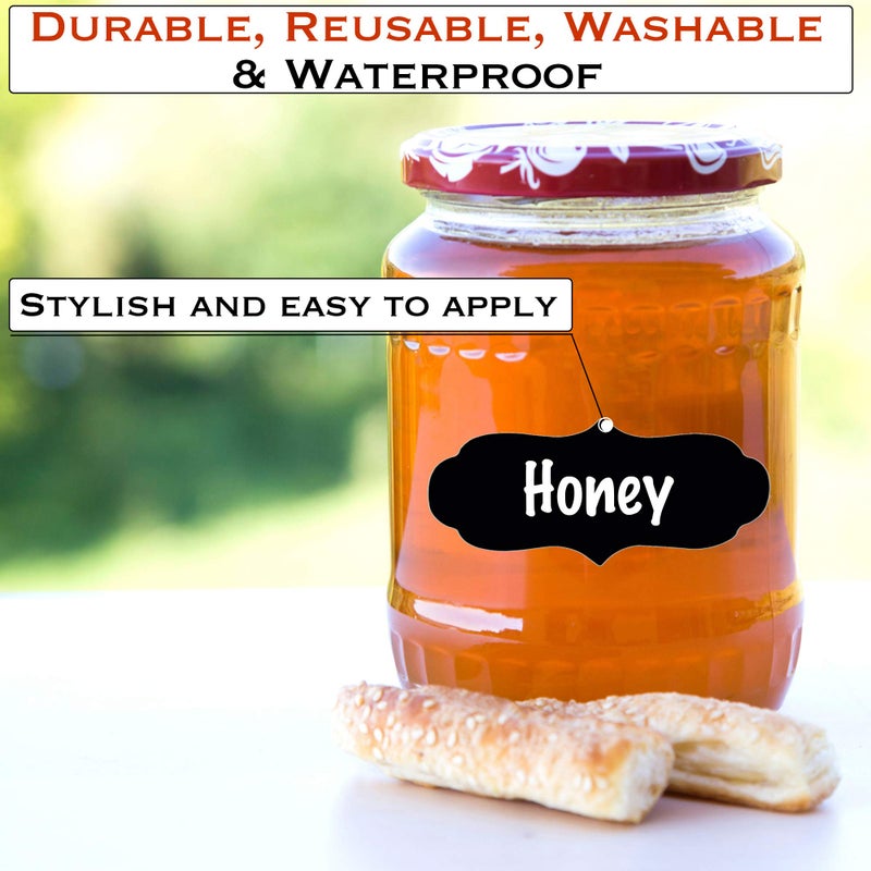 EHOMEA2Z Chalkboard Jar Labels for Canning Mason Jars Premium Reusable Stickers Glass Chalk + 2 Large Erasable Markers (60 Labels) - Image 2